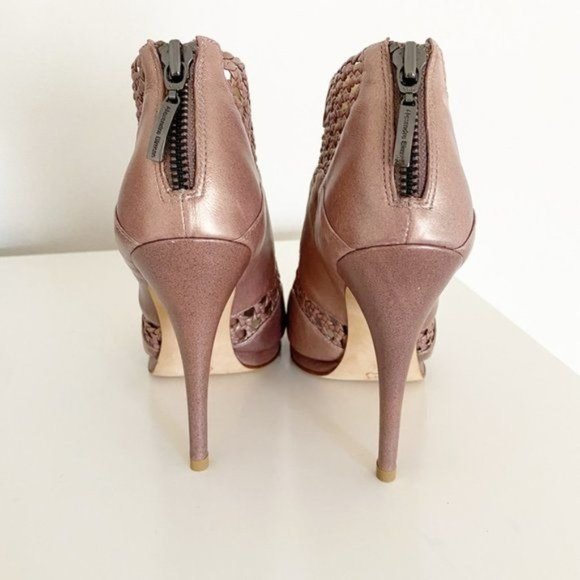 Alexandre Birman Metallic Rose Gold Braided Caged Open Toe Leather Heels 6.5 - Picture 7 of 12